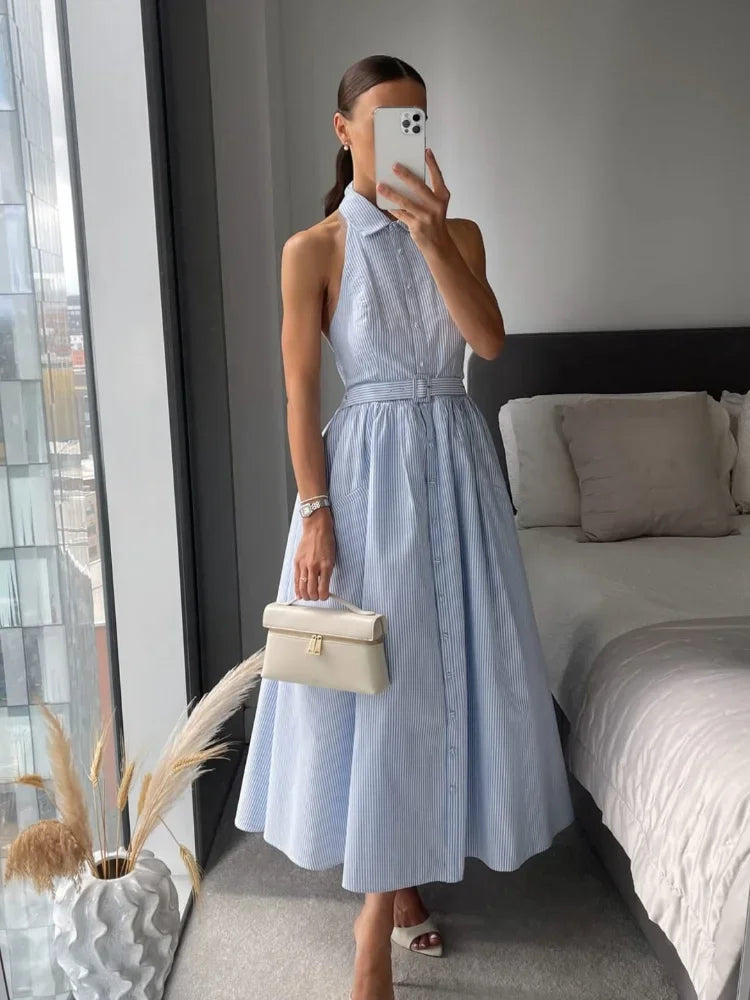 Elegant Striped Halter Maxi
