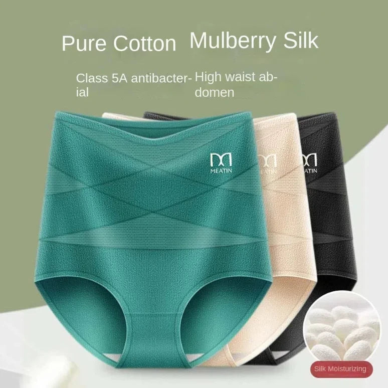 High waist panties women, pure cotton and mulberry silk for comfort