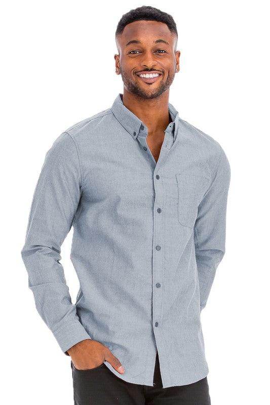WEIV long sleeve shirts for men travel in stylish gray with a button-down design and chest pocket