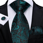Men Necktie Teal Blue Paisley Designer Silk Wedding Tie - VacationGrabs