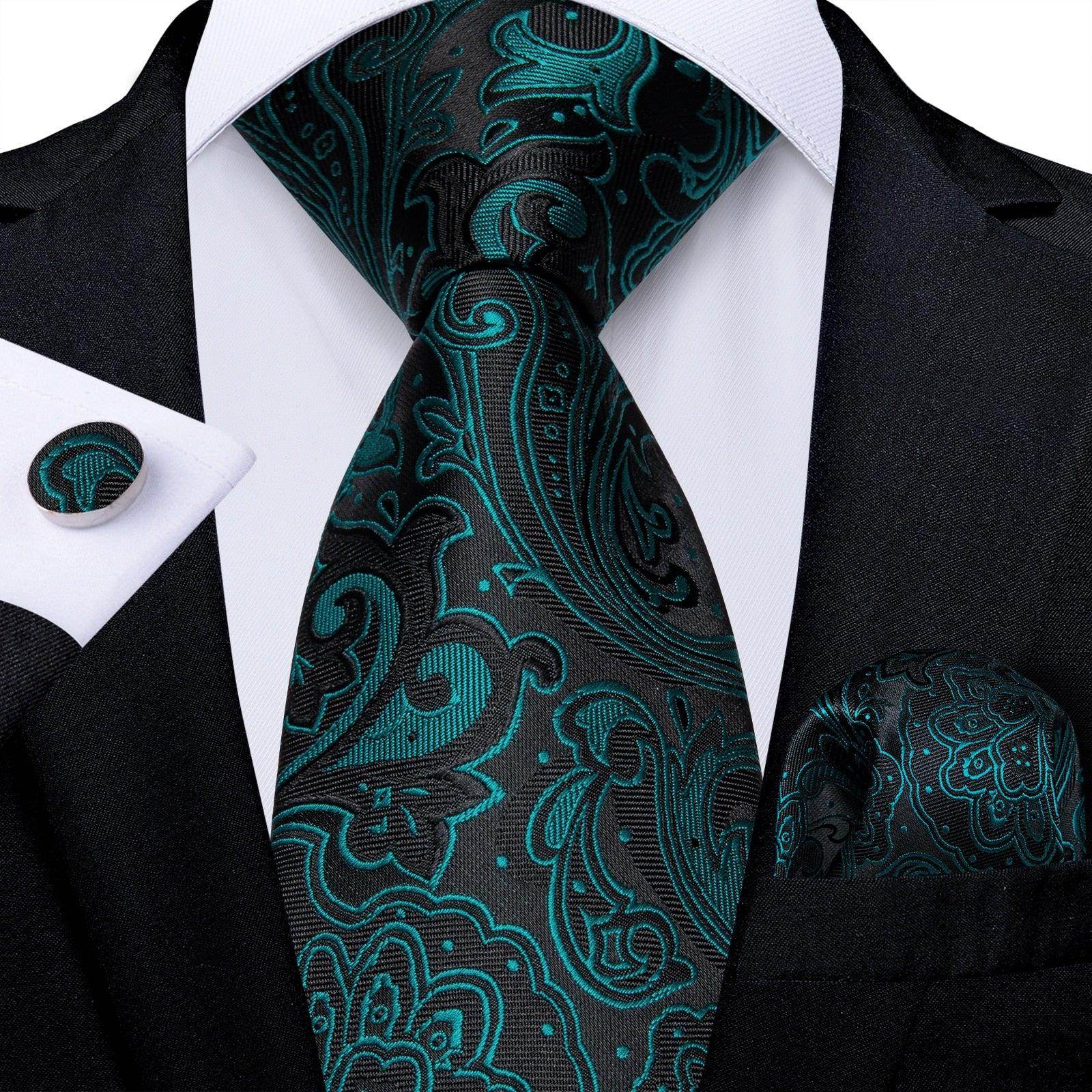 Men Necktie Teal Blue Paisley Designer Silk Wedding Tie - VacationGrabs