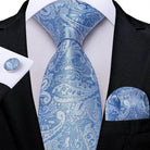 Men's Accessories - Ties Men Necktie Teal Blue Paisley Designer Silk Wedding Tie Hanky Cufflink Set