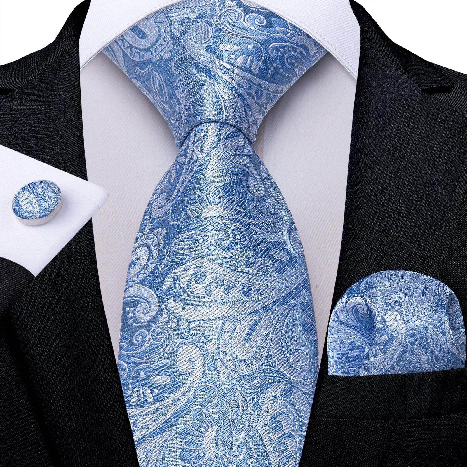 Men Necktie Teal Blue Paisley Designer Silk Wedding Tie - VacationGrabs