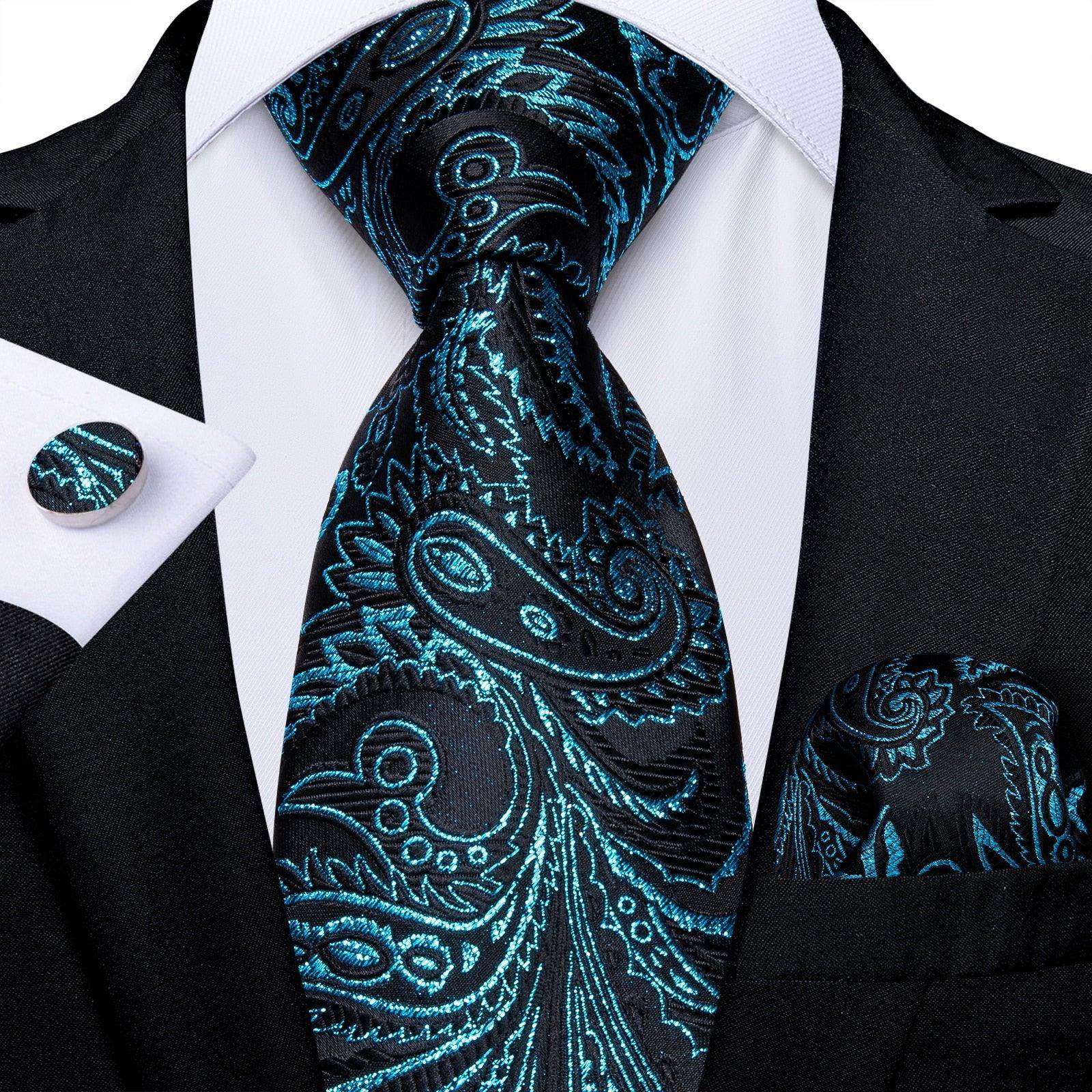 Men Necktie Teal Blue Paisley Designer Silk Wedding Tie - VacationGrabs