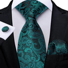 Men Necktie Teal Blue Paisley Designer Silk Wedding Tie - VacationGrabs