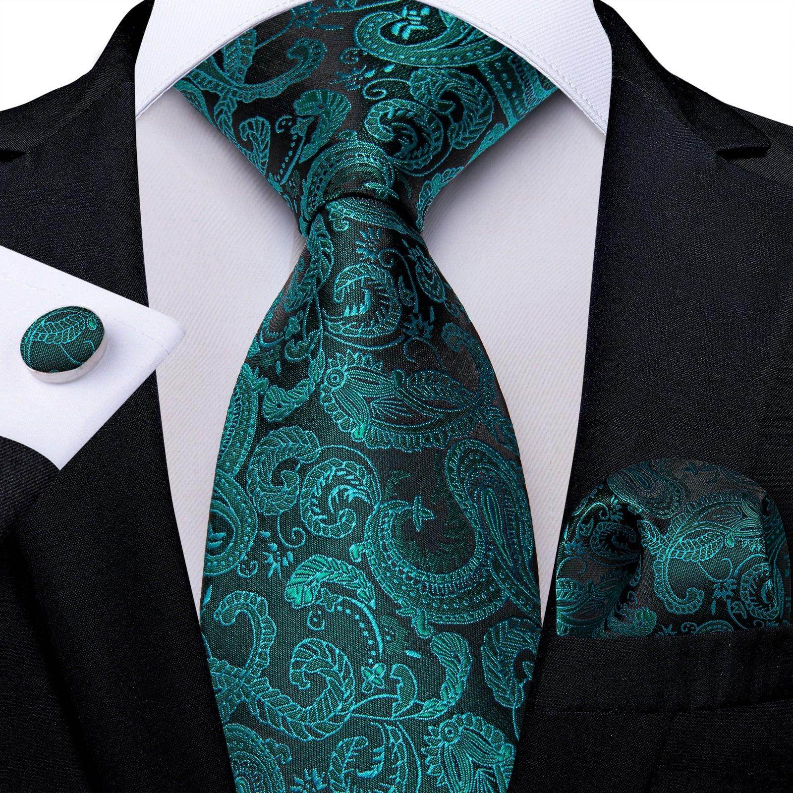 Men Necktie Teal Blue Paisley Designer Silk Wedding Tie - VacationGrabs