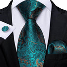 Men Necktie Teal Blue Paisley Designer Silk Wedding Tie - VacationGrabs