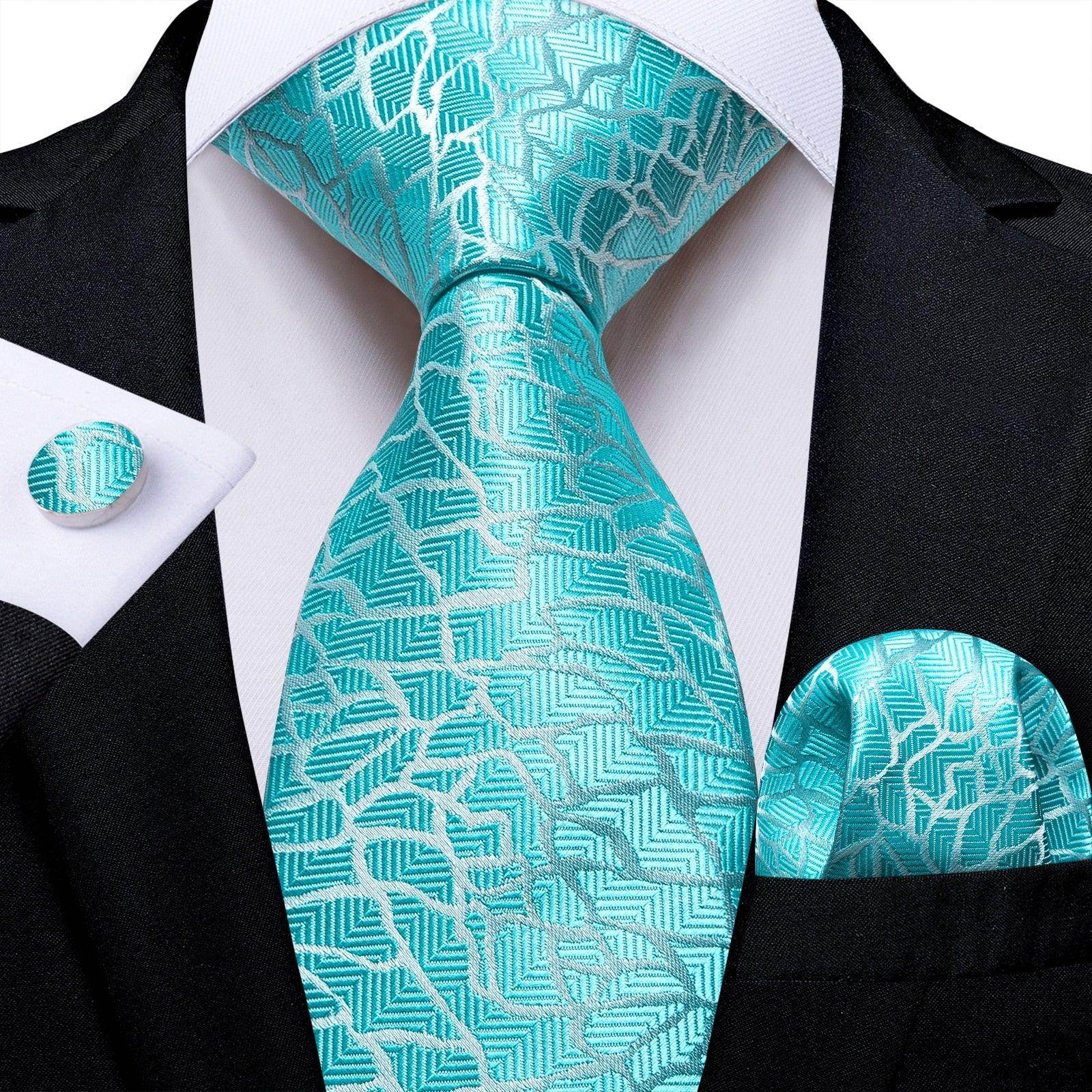 Men Necktie Teal Blue Paisley Designer Silk Wedding Tie - VacationGrabs