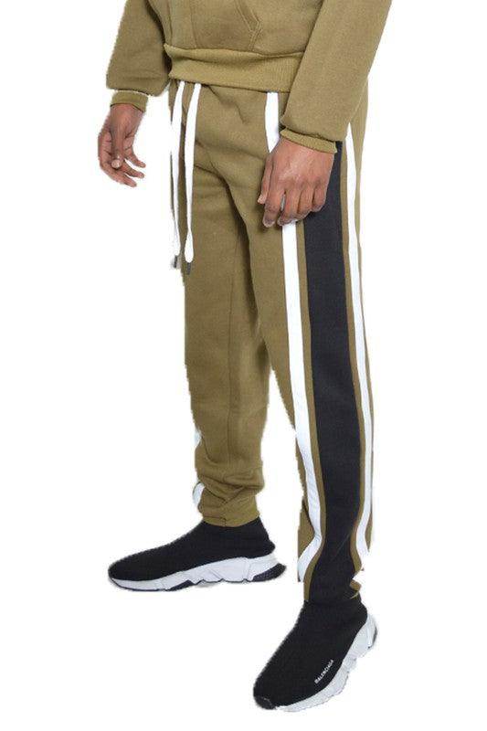 Men's 3 Stripe Color Block Sweat Pants - VacationGrabs