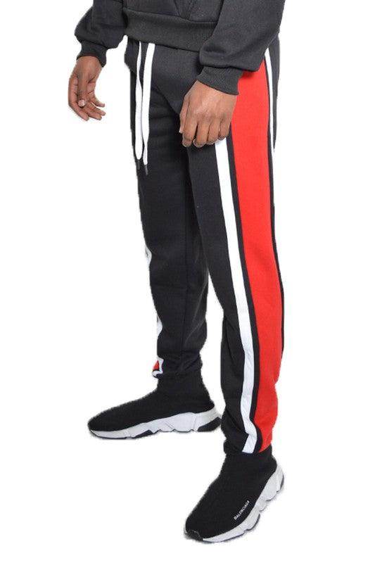 Men's 3 Stripe Color Block Sweat Pants - VacationGrabs