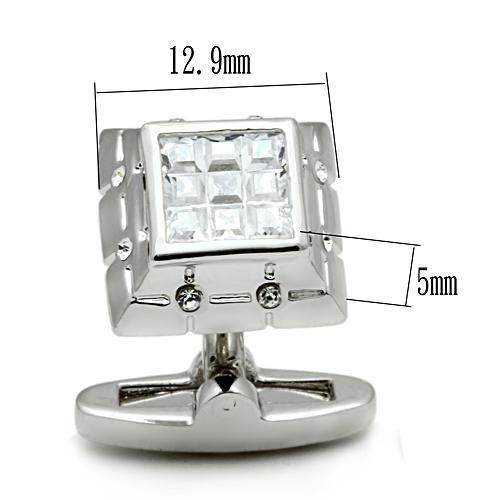 Men's Cufflinks - LO2306 - Rhodium Brass Cufflink with AAA - VacationGrabs