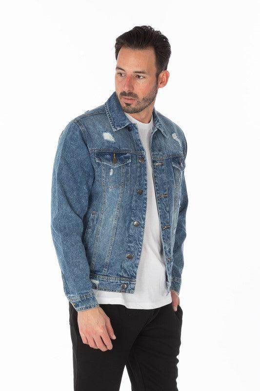Men's Denim Jacket with Distressed - VacationGrabs