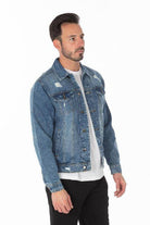 Men's Denim Jacket with Distressed - VacationGrabs