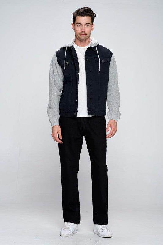 Men's Denim Jacket with Fleece Hoodies - VacationGrabs