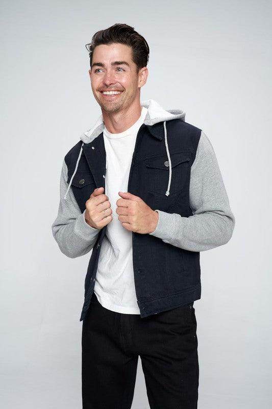 Men's Denim Jacket with Fleece Hoodies - VacationGrabs