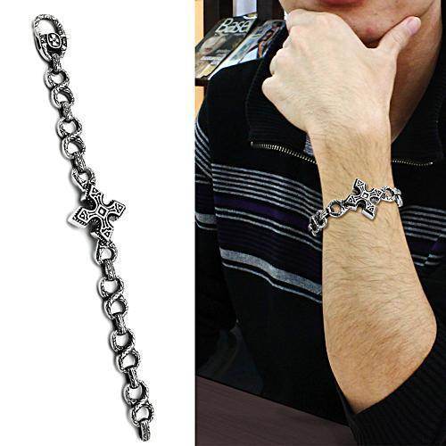 Men's high polished bracelet featuring a stylish cross design, perfect for everyday wear