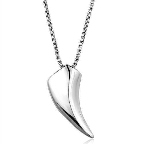 VacationGrabs men's high polished necklace featuring a sleek silver claw pendant on a stainless steel chain