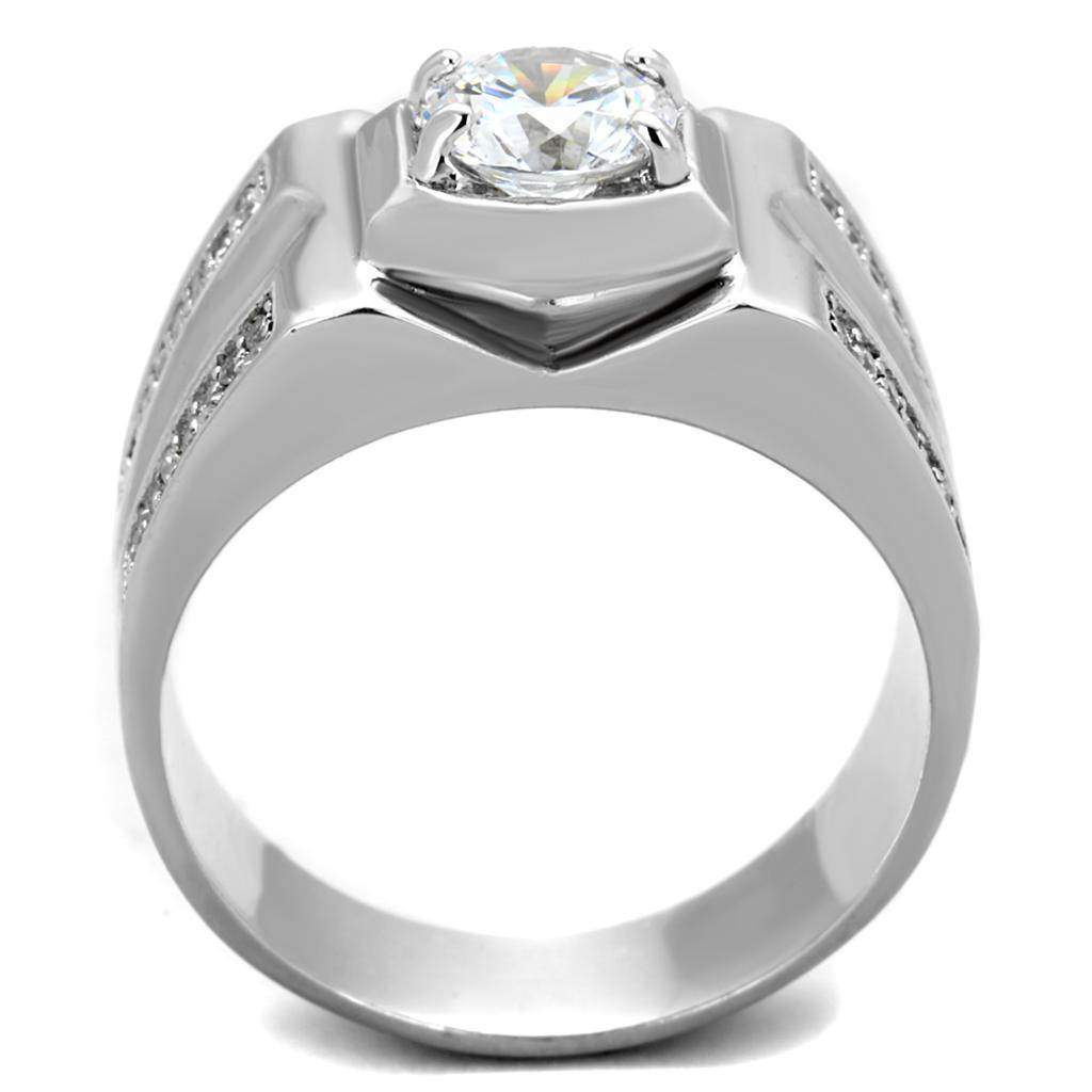 Men's Rings - TS385 - Rhodium 925 Sterling Silver Ring with - VacationGrabs
