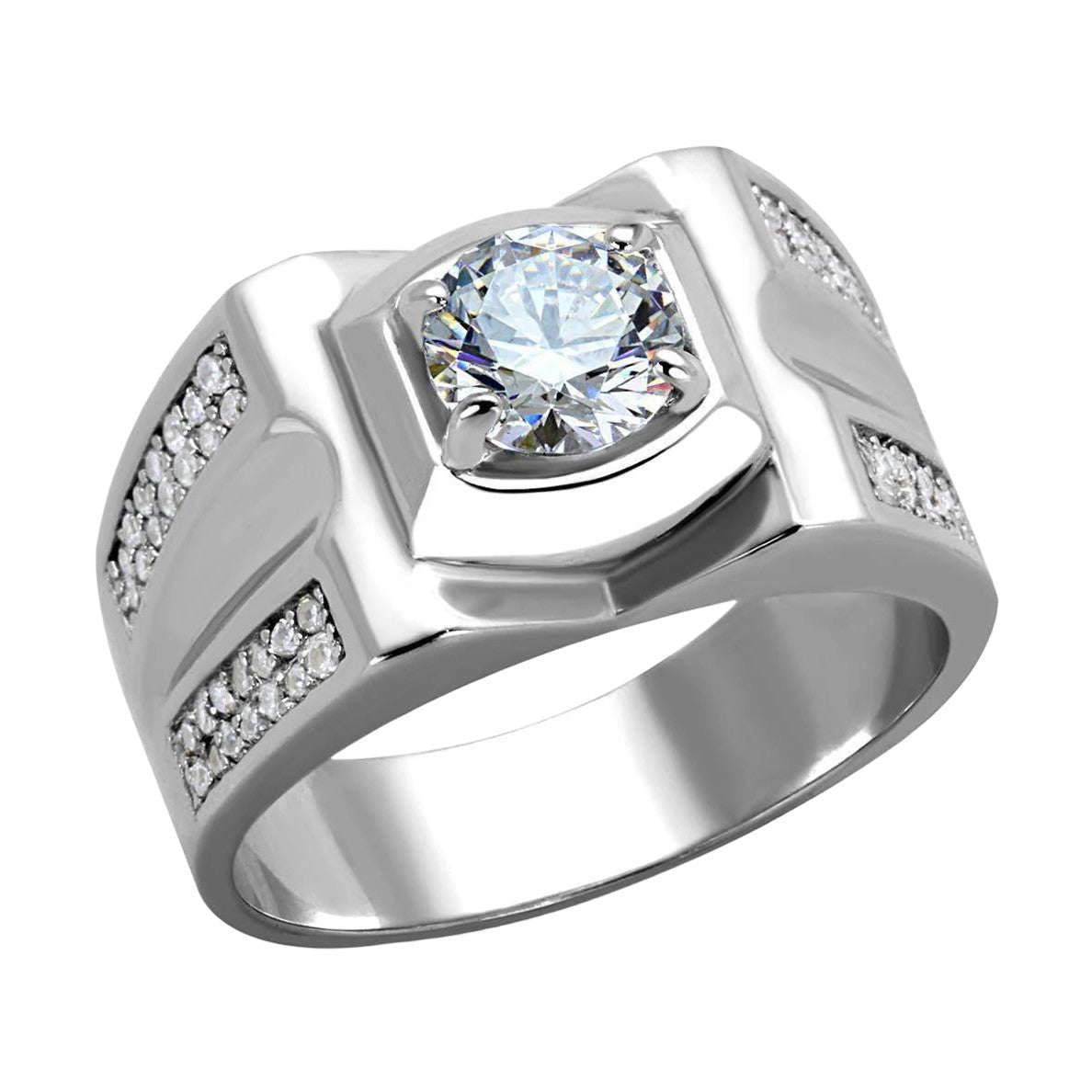 Men's Rings - TS385 - Rhodium 925 Sterling Silver Ring with - VacationGrabs