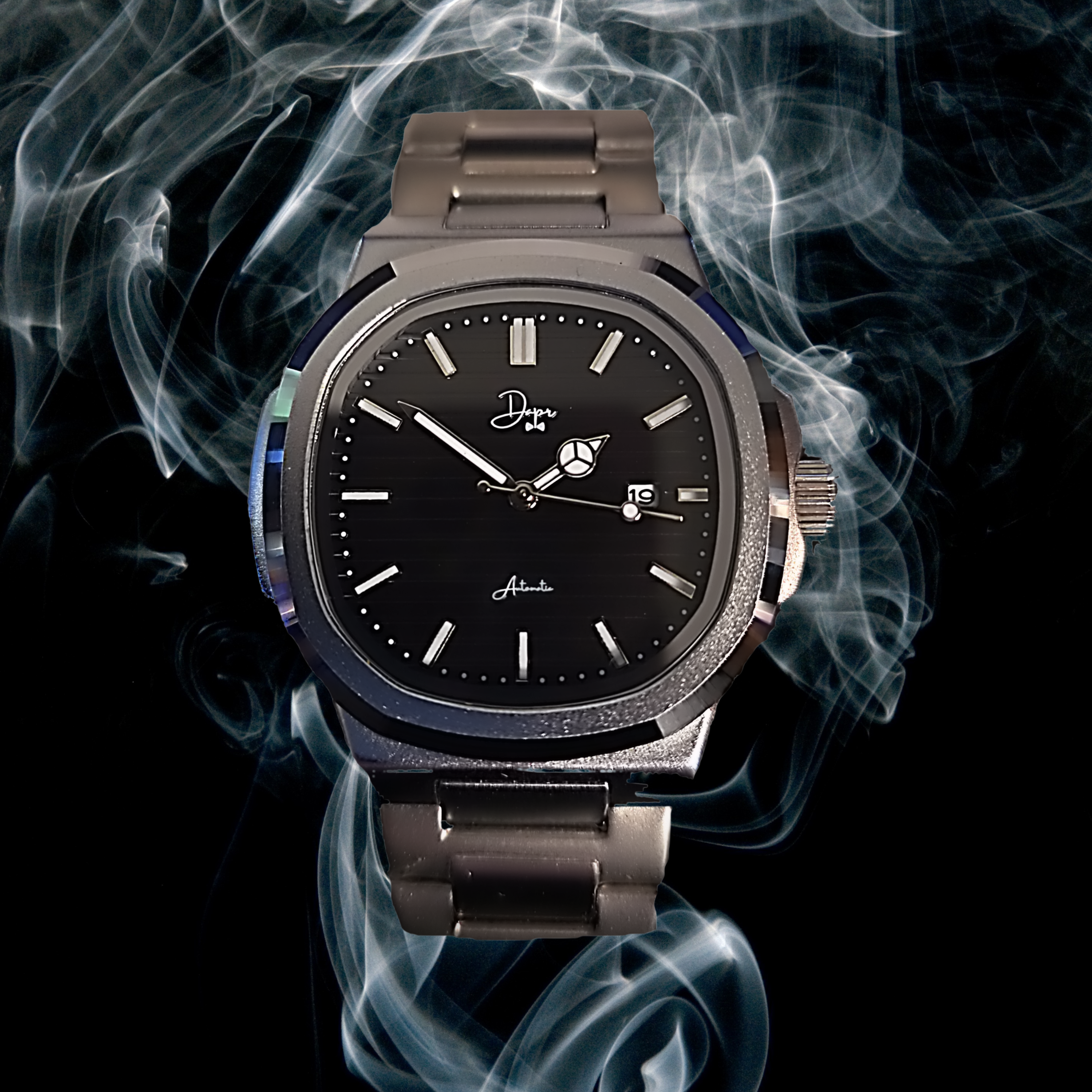 Dapr men's automatic stainless steel watch with black dial and luminous markers for stylish elegance
