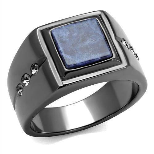 Men's black stainless steel ring featuring a square stone and sparkly accents for a sophisticated look
