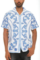Mens Blue Multi Paisley Print Button Down Shirt - VacationGrabs