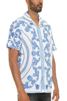 Mens Blue Multi Paisley Print Button Down Shirt - VacationGrabs