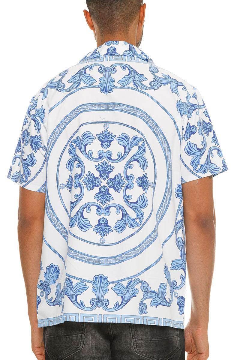 Mens Blue Multi Paisley Print Button Down Shirt - VacationGrabs