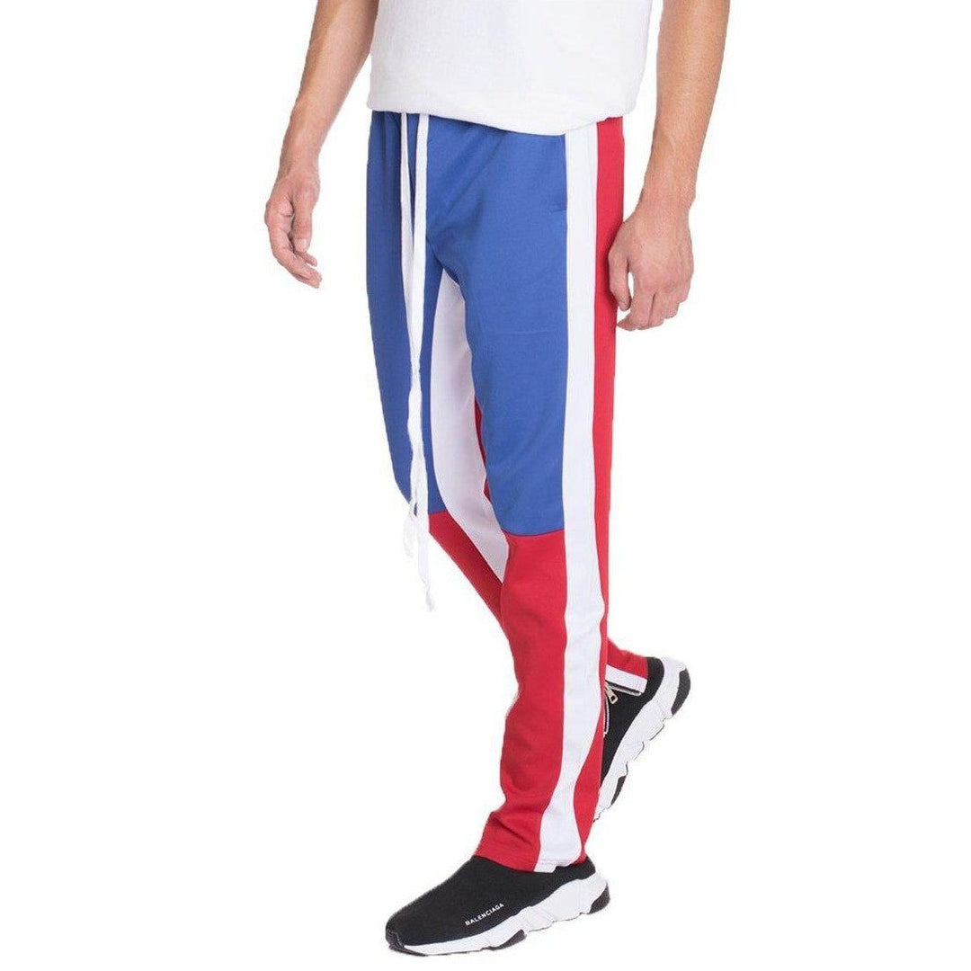 Mens Blue/Red Color Block Track Pants - VacationGrabs