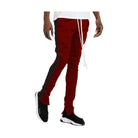 Men's Burgundy Slim Fit Joggers by VacationGrabs with Black Side Panels and Drawstring Waist