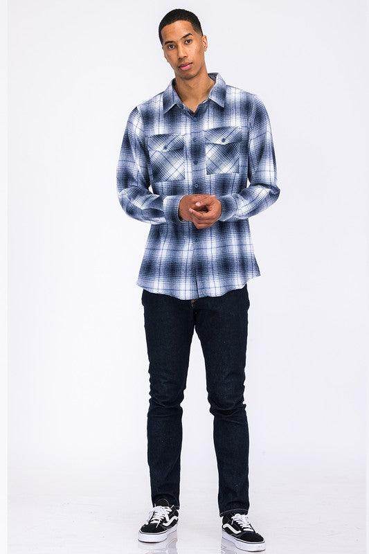 Mens Casual Fit Checker Plaid Flannel Long Sleeve Shirts - VacationGrabs