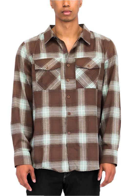 Mens Casual Fit Checker Plaid Flannel Long Sleeve Shirts - VacationGrabs