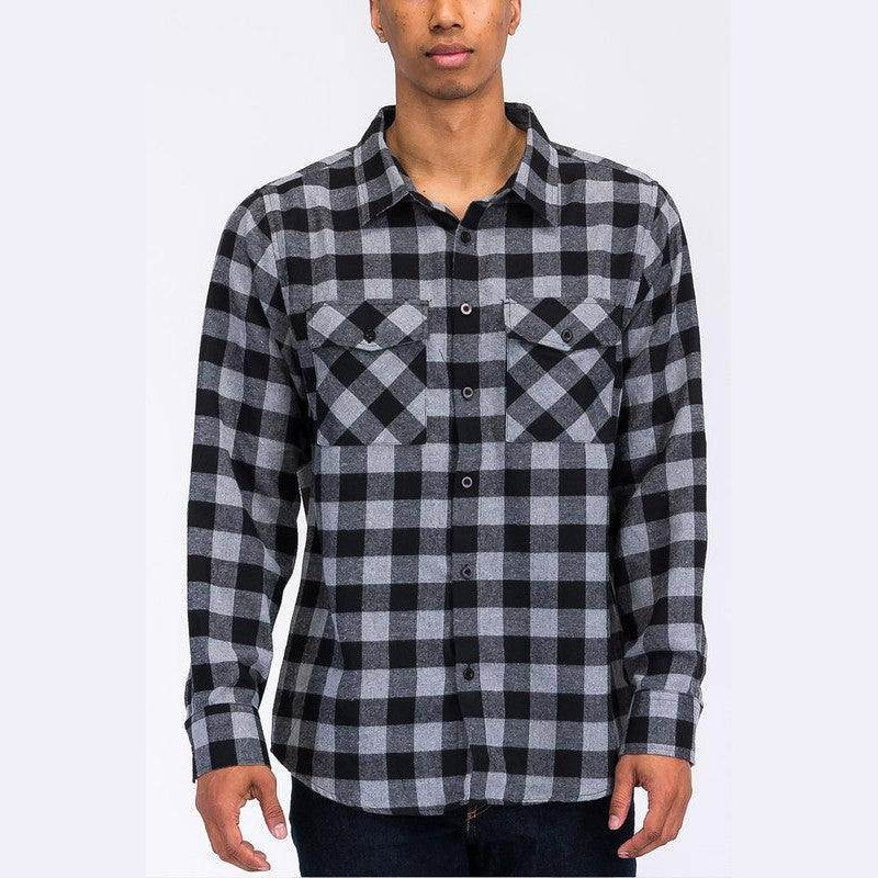 Mens Casual Regular Fit Checker Plaid Flannel Long Sleeve - VacationGrabs