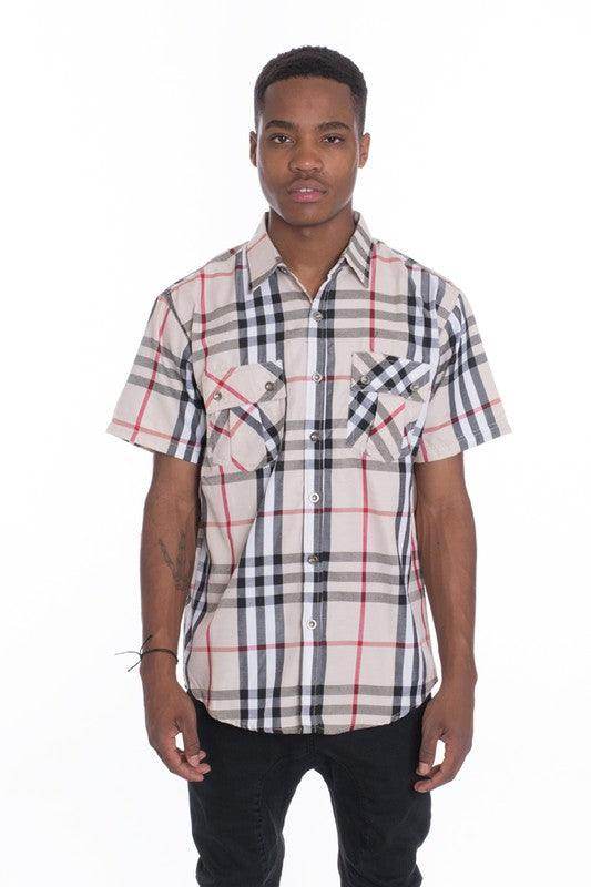 Mens Casual Short Sleeve Checker Shirts - VacationGrabs
