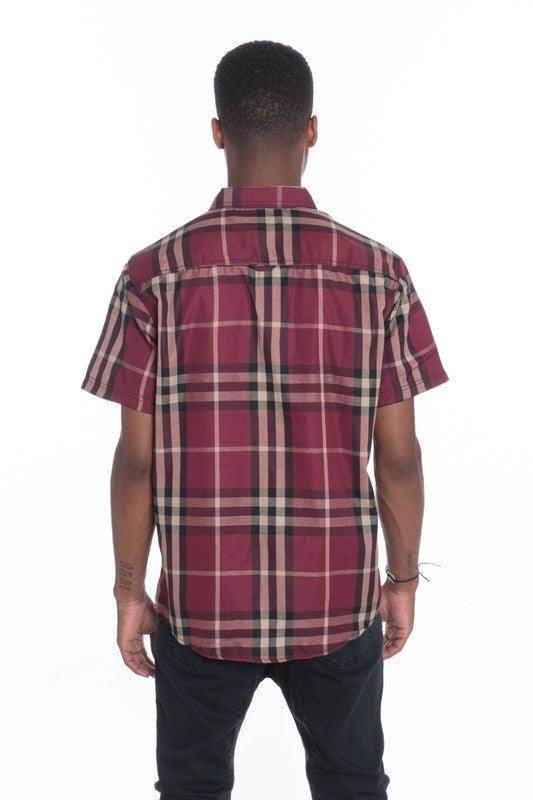 Mens Casual Short Sleeve Checker Shirts - VacationGrabs