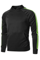 Men's casual vacation hoodie in black with green stripe on sleeves from VacationGrabs men's activewear