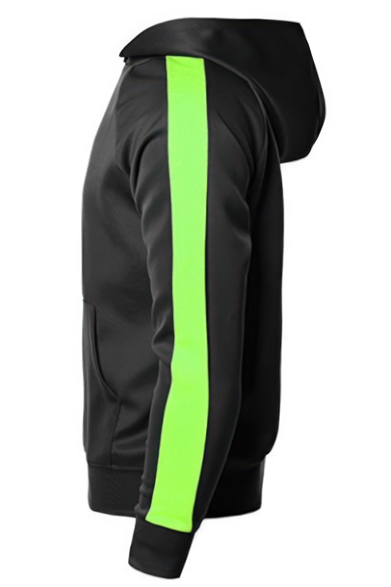 VacationGrabs men's casual vacation hoodie in black with neon green stripe on the sleeve