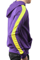 Men's casual vacation hoodie in purple with yellow stripe on sleeve by VacationGrabs