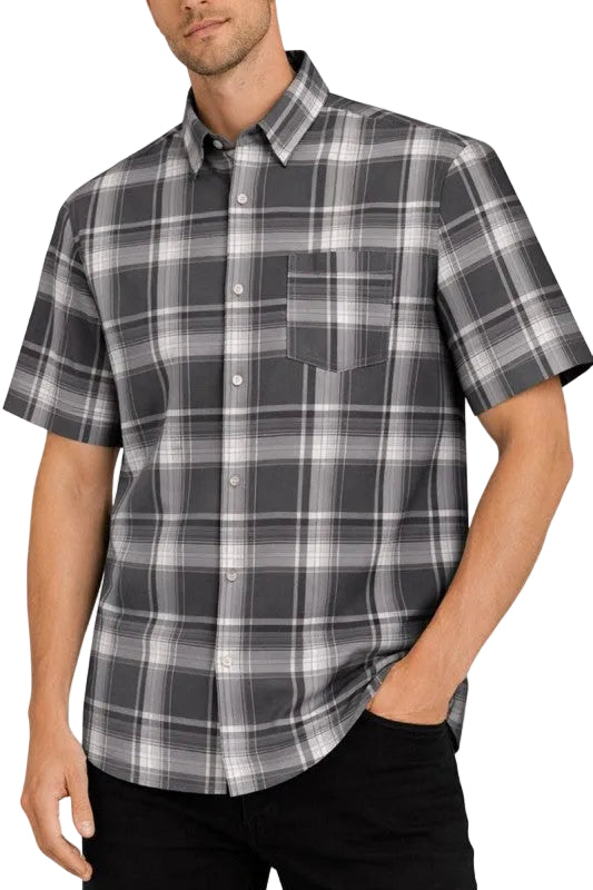 Men's checkered button down shirt in gray, perfect for casual outings
