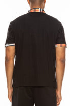 WEIV mens checkered plaid polo shirt black with checkered collar and sleeve cuffs