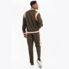 Men's Chevy Track Suit in olive green with orange and white stripes, perfect for casual and sporty wear
