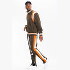 Mens Chevy Track Suit in Olive with Orange Stripes for Stylish Athletic Wear