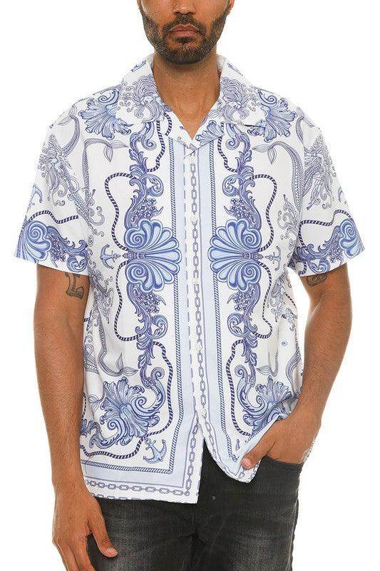 Mens Collared Print Button Down - VacationGrabs