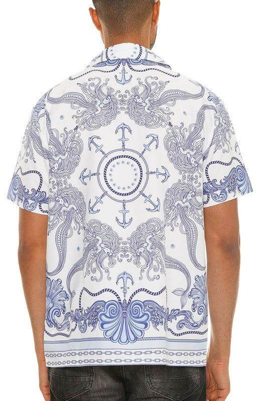 Mens Collared Print Button Down - VacationGrabs