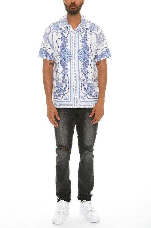 Mens Collared Print Button Down - VacationGrabs