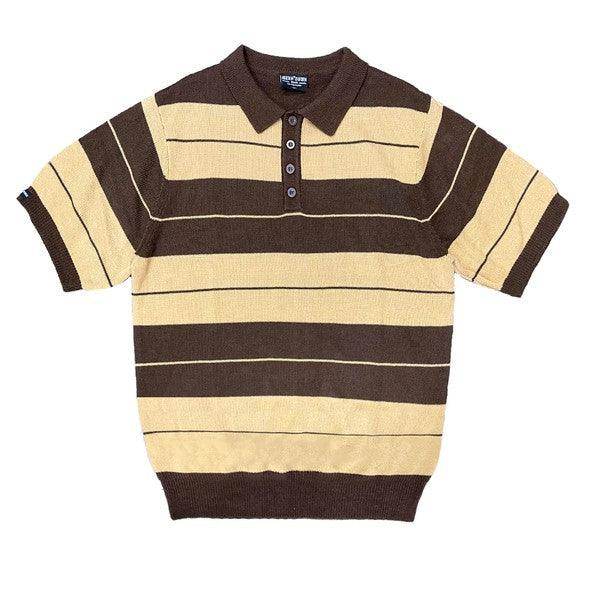 Mens Collared Knit Shirts Short Sleeve Striped Polo - VacationGrabs