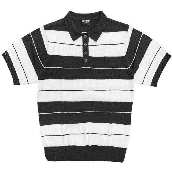 Mens Collared Knit Shirts Short Sleeve Striped Polo - VacationGrabs