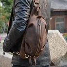 Mens Crazy Horse Leather Chest Bag Single Shoulder - VacationGrabs