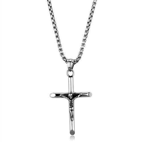 Men's cross necklace stainless steel with a polished finish and a sleek chain design