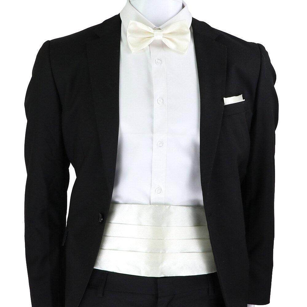 Mens Cummerbund Bow Tie Brooch Set Black Red Blue - VacationGrabs